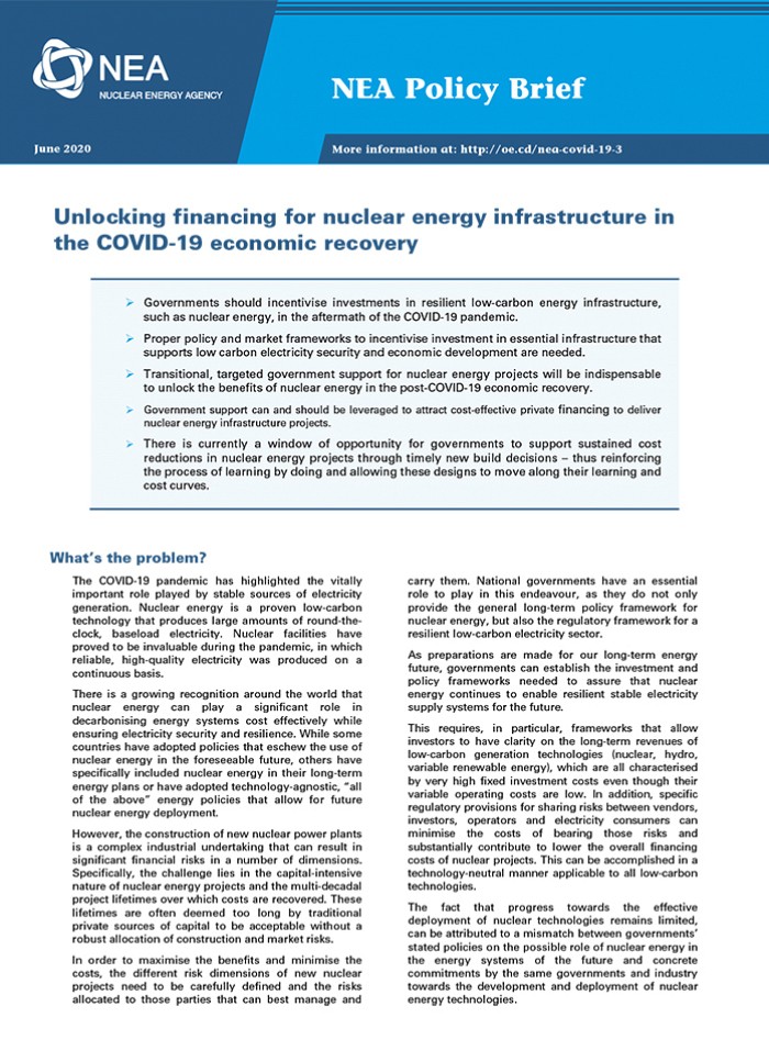 Unlocking financing for nuclear energy infrastructure in the COVID-19 economic recovery